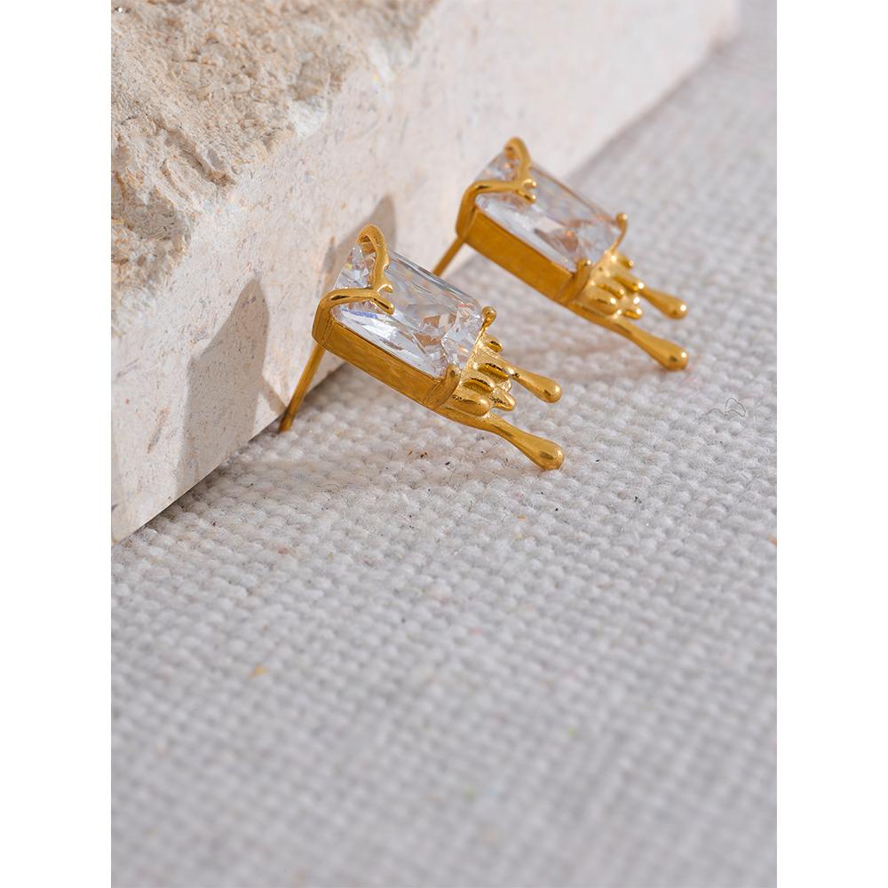 Eetit Стильные креативные серьги-гвоздики из нержавеющей стали для женщин с кубическим цирконием золотого цвета, устойчивые к ржавчине, базовые ювелирные изделия высокого качества