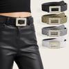 Punk Sequin Belt Rhinestone Square Buckle Y2K Girl Waistband PU Leather Wide Waistband  Outdoor