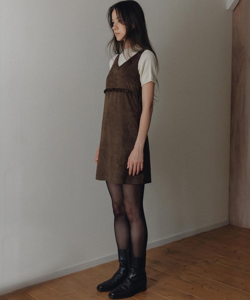 Annies Veta Suede Frill Dress (Brown)