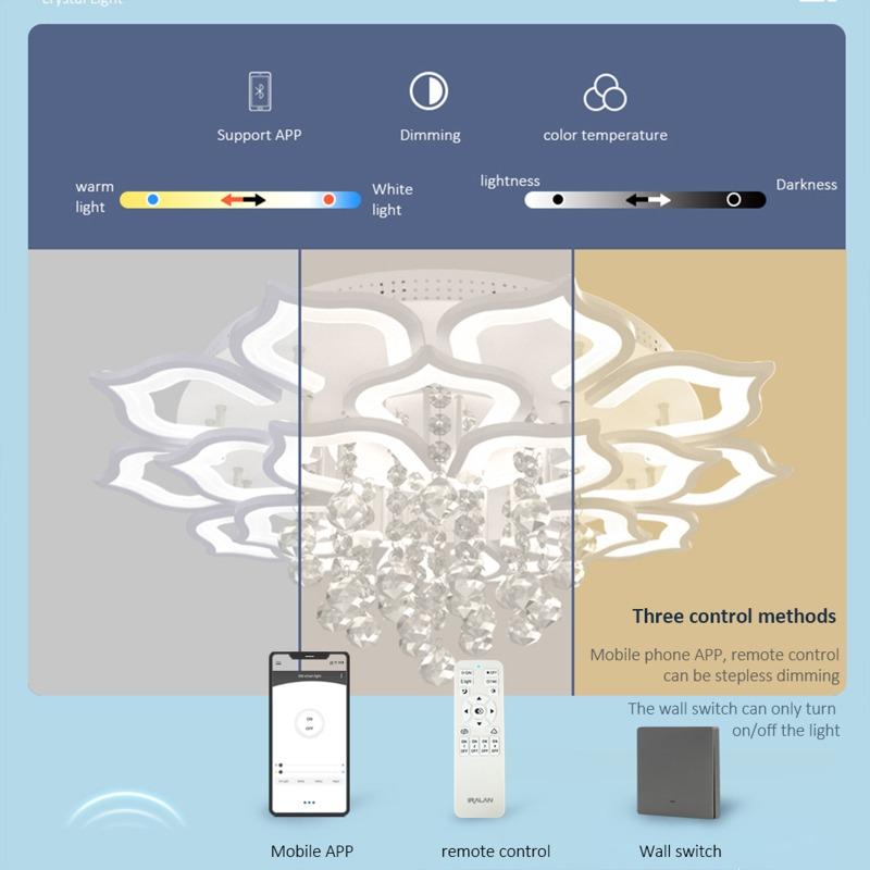 Luxury Modern LED Lustre Clear Crystal Chandelier Round Pendant Light Home Decor Living Room Bedroom Hanging Lamp