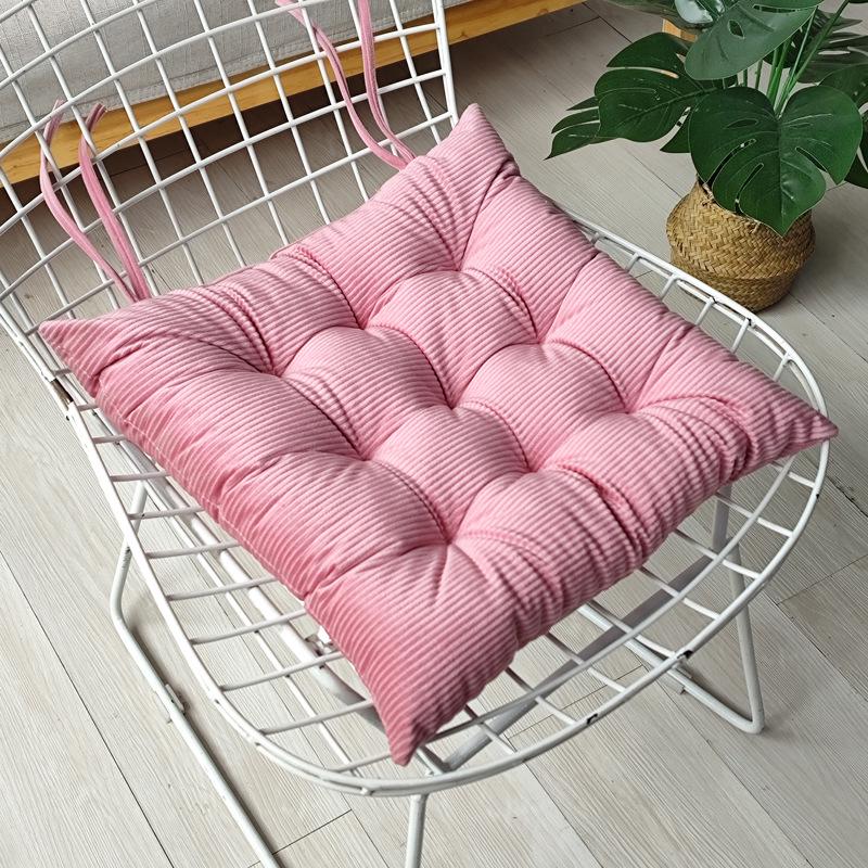 Warm Corduroy Strap Chair Cushion - Solid Color, Comfortable Chair Pad for Autumn and Winter