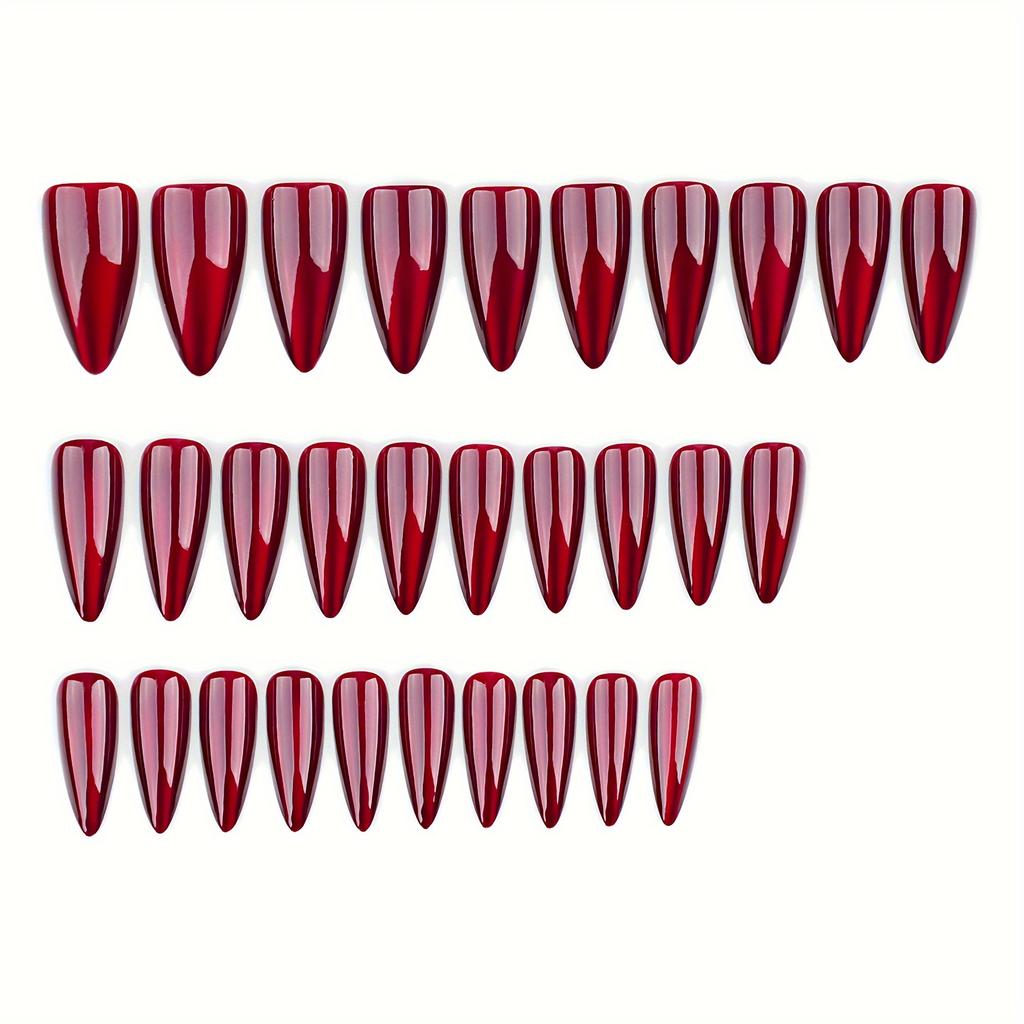 [Top-Rated] 30pcs Fashion Long Almond Shape Nails Red Cat Eye Halloween Press On Nails Acrylic Nails Fake Nails Nails Manicure Set Detachable