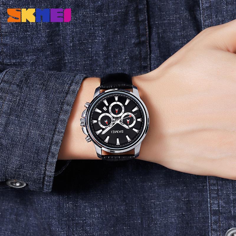 Skmei Часы для мужчин Водонепроницаемые секундомер Дата Кварцевые часы Высококачественный кожаный ремешок Износостойкий нейлоновый ремешок Модные повседневные мужские часы 2071