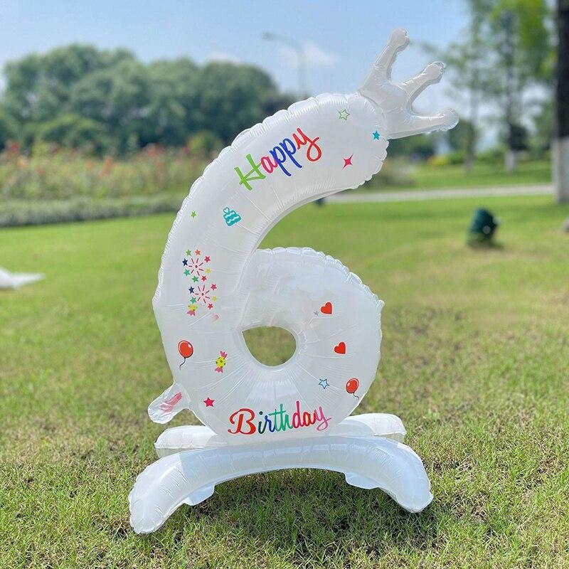 1PC 32 Inch White Number Stand 0-9 Shape Balloons Aluminum Film Birthday Party Decor Kid Toy Anniversary Balloons