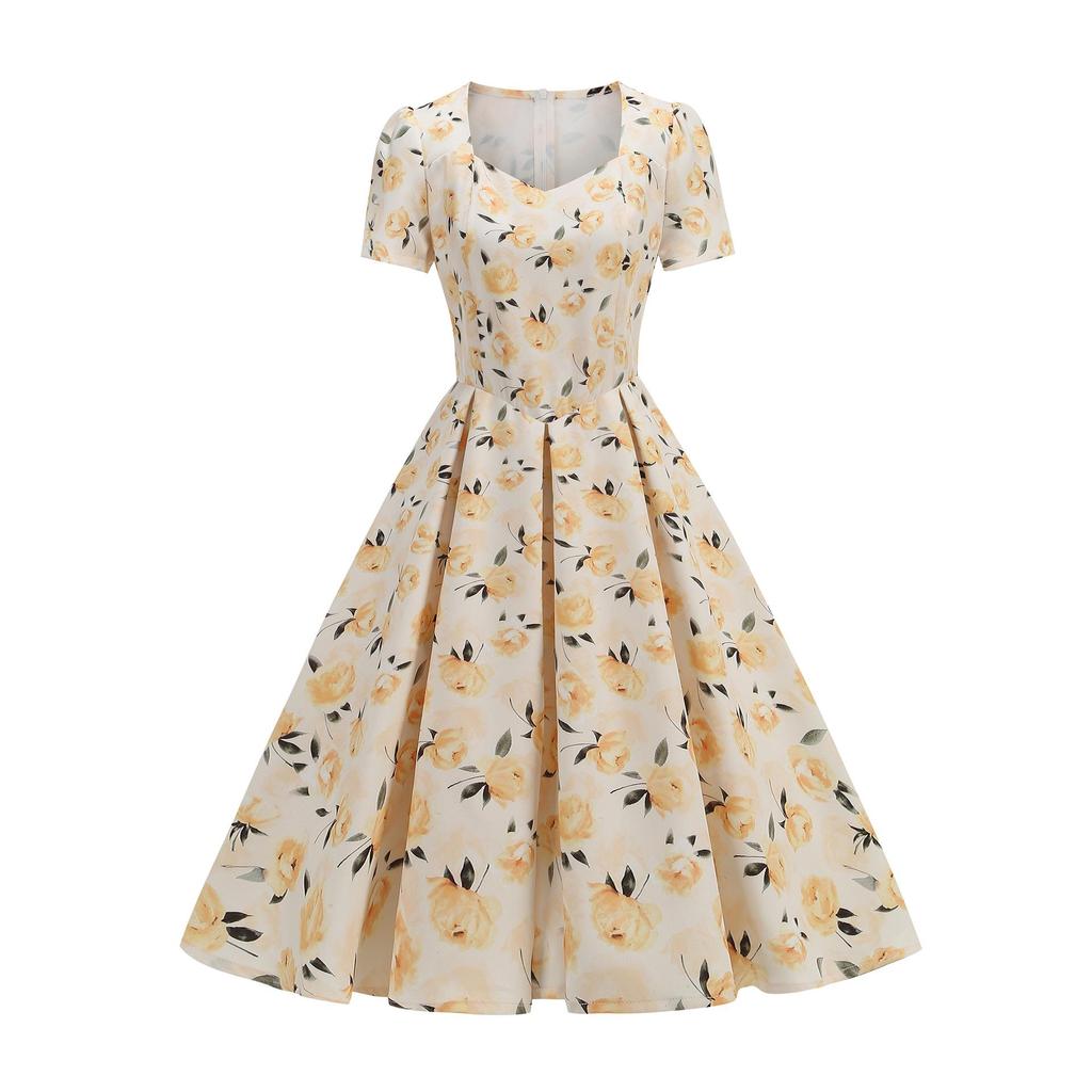 Винтажное платье в стиле Хепберн с квадратным вырезом для лета