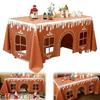 Gingerbread House Christmas Tablecloth, Holiday Painting Table Cover, Festive Winter Pattern Cloth for Party Dining Room Kitchen Decor