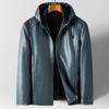 Кожаная куртка мужская красивая повседневная кожаная куртка с капюшоном для папы среднего возраста осенне-зимняя мужская куртка из овчины