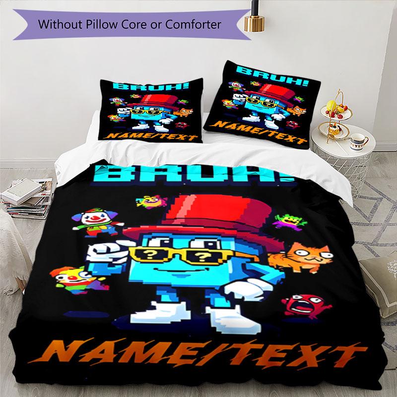 3PC Custom Name "Bruthug Iconic Pixel Art" Bedding Set Printed Bedding Set Duvet Cover Closure Includes 1 Duvet Cover & 161 Pillowcases for Bedroom