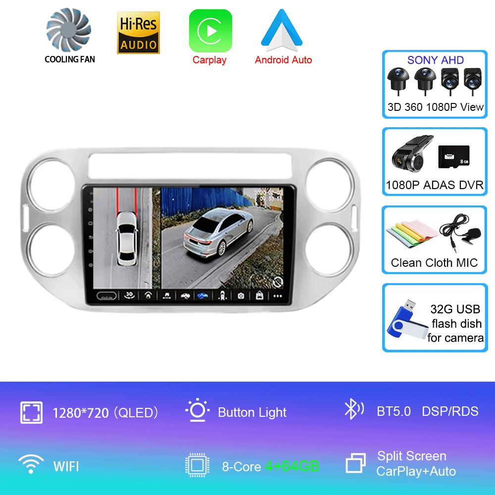 Автомобильное радио Android 14 Wireless CarPlay Auto для VW Volkswagen Tiguan 1 NF 2006-2016 Мультимедийный видеоплеер Стерео GPS 2din Navi