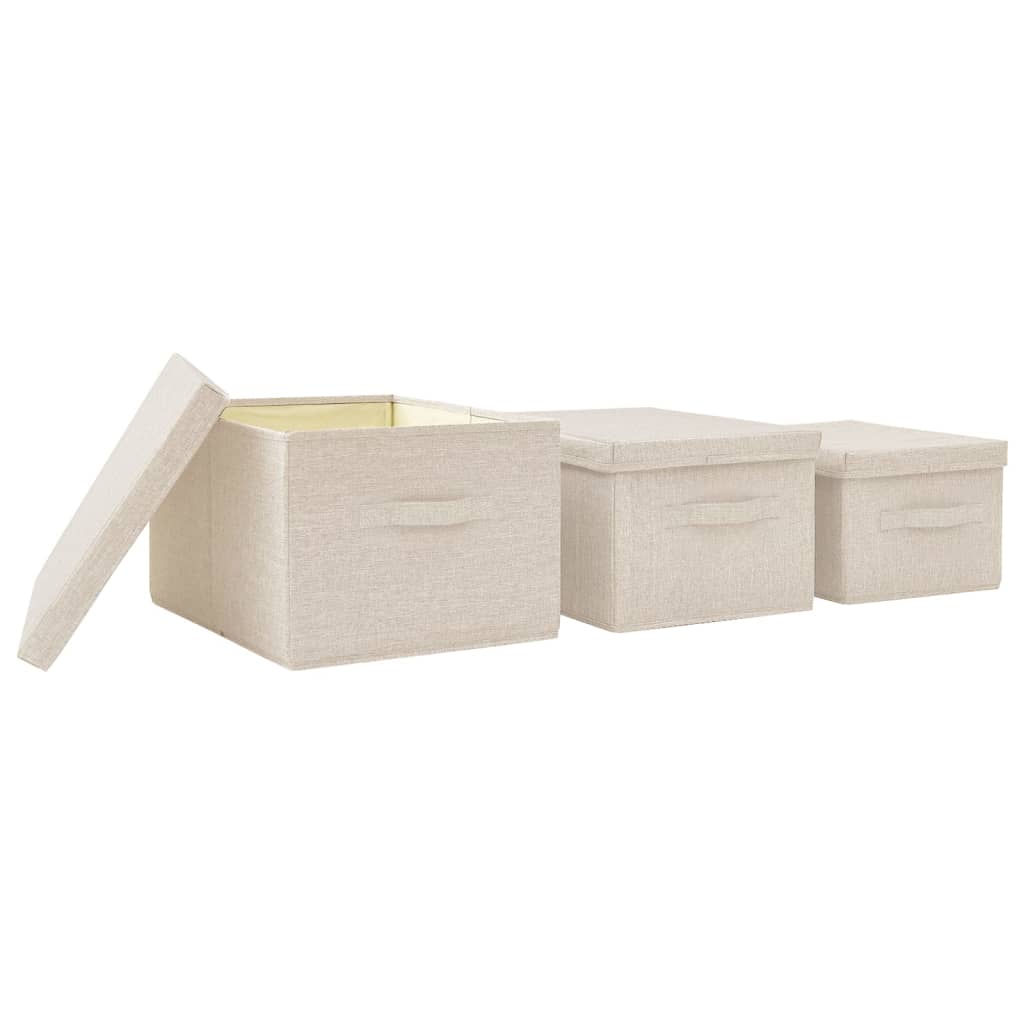 3 Piece Storage Box Set Stackable Fabric Boxes in Cream
