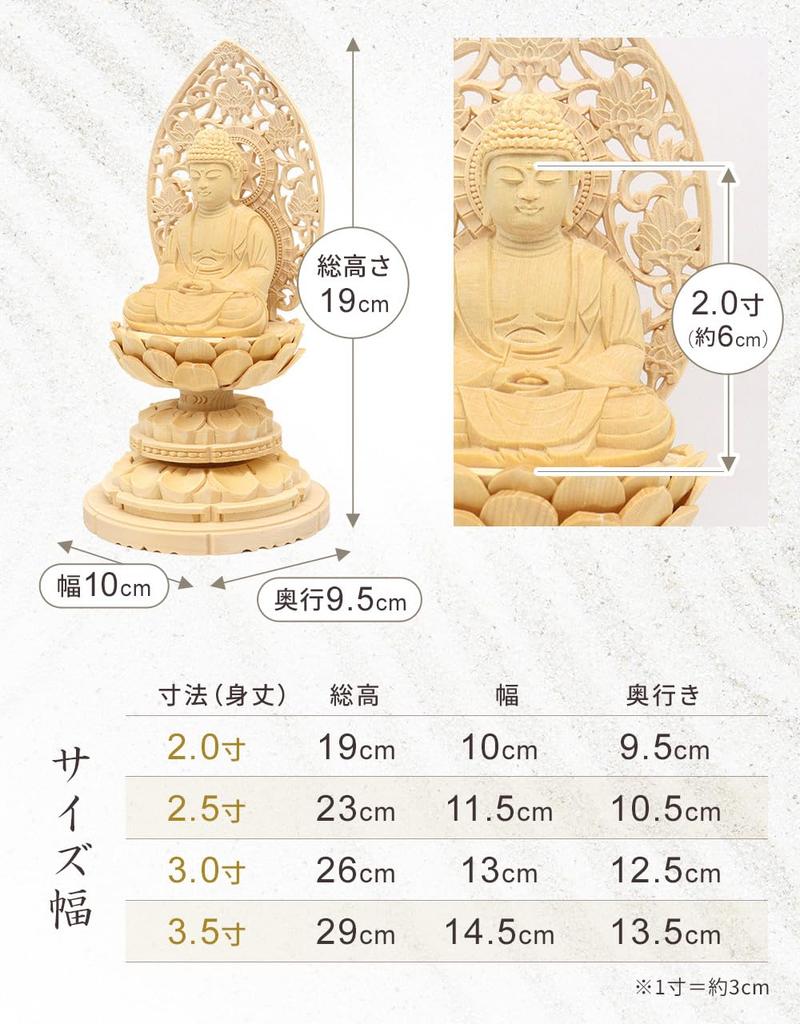 Kurita's Specialty Buddha Statue [Nyorai] Shaka Nyorai Seated Statue, 2.0 Inches (total Height 19cm, Width 10cm, Depth 9.5cm), High-Quality Cypress