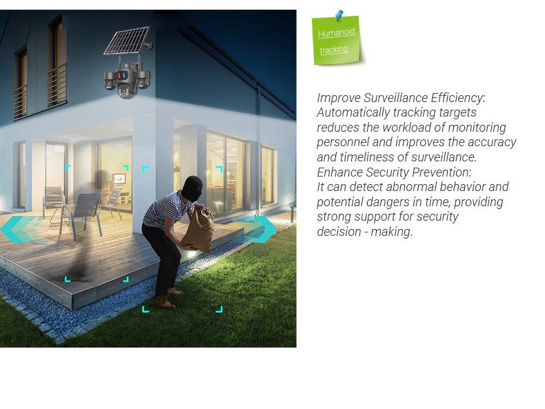 Solar-Powered Triple-Lens Rotating Alert Camera with Red & Blue Lights - Waterproof Outdoor Surveillance