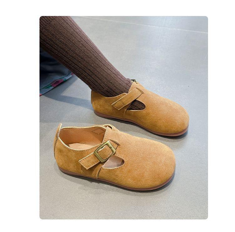 Детская кожаная обувь Осень 2025: Ретро корейский стиль, мягкая подошва, нескользящие для мальчиков и девочек
