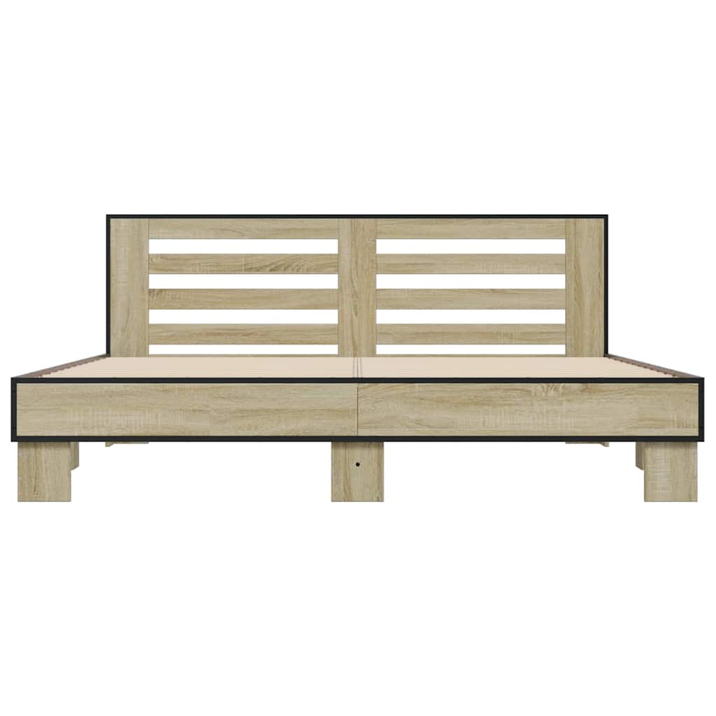 Bed Frame in Sonoma Oak Finish 200 x 200 cm Made of Wood Based Panel and Metal