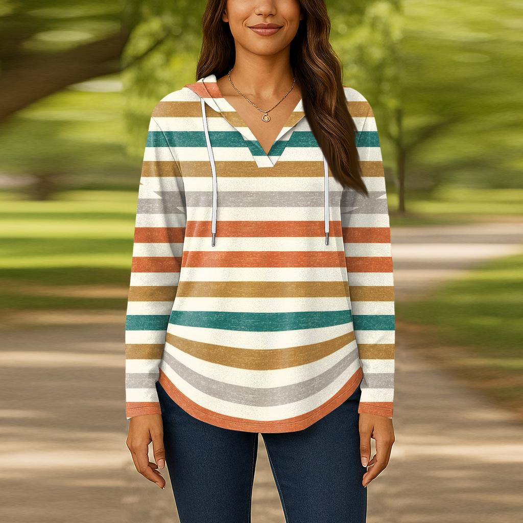 Женские модные толстовки с капюшоном V-образным вырезом с длинным рукавом и цветочным принтом на шнурке, повседневные свободные пуловеры