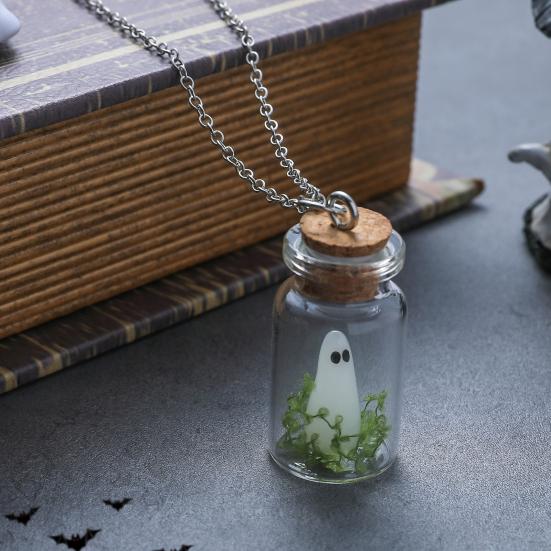 Ghost Necklace Glow-in-the-Dark Ghost In Bottle Pendant Necklace And Earrings