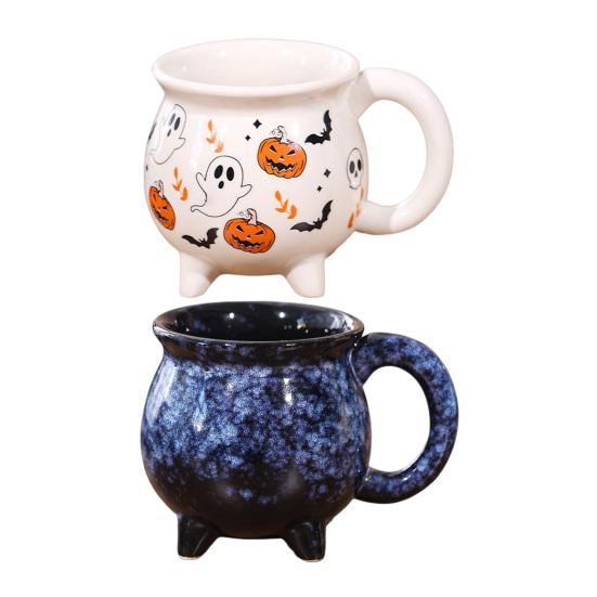 Ceramic Cauldron Coffee Mug with Ghosts Pumpkins Bats Halloween Tea Cups Personalized Witchy Gifts for Sisters Family