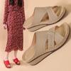 Large Size Summer New Wedge Heel Mid-heel Open-toe Cross Solid Color-size Women's Slippers