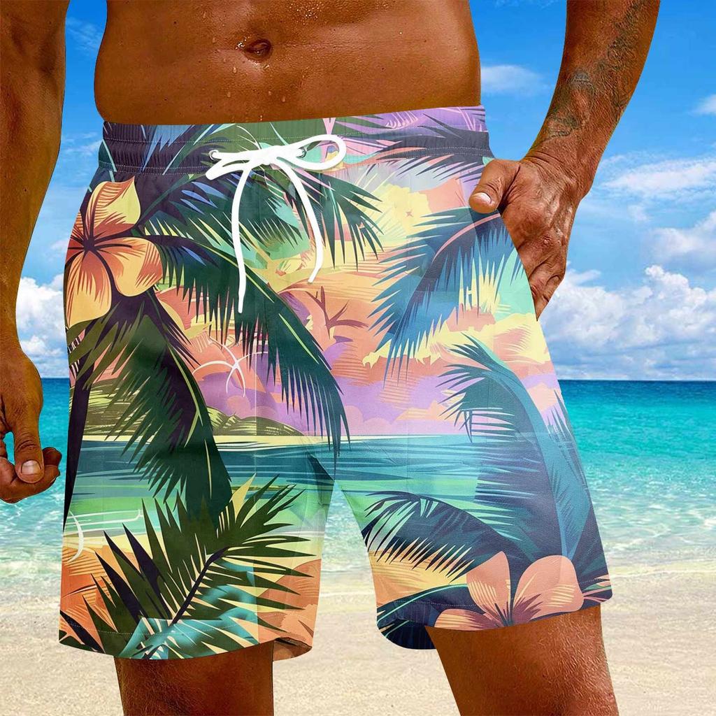 Мужские модные гавайские принты с эластичной талией, повседневные штаны для йоги, пляжные шорты