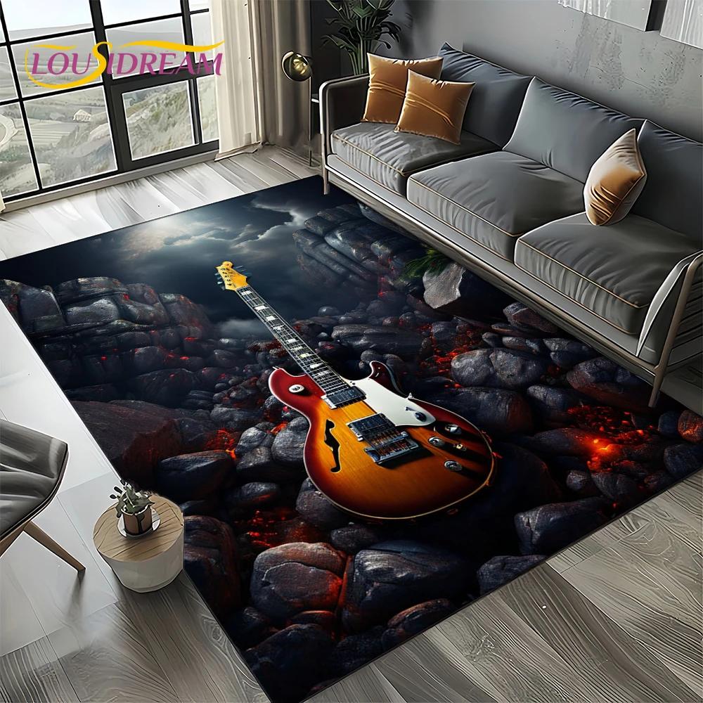 27 Style New Skull Electric Guitar Classical Guitar Carpet Rug for Living Room Bedroom Home Sofa,kid Area Rug Non-slip Floor Mat