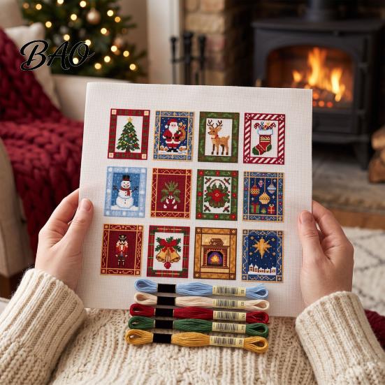 Cross Stitch Supplies for Beginners Christmas Kit, Winter Holiday DIY Embroidery Xmas Stitched Keepsakes Tree Craft Kit Adults, Home Decor Festive