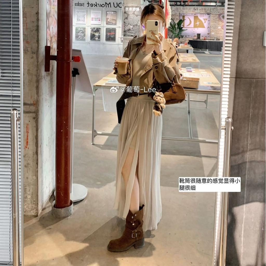 Виноградная мать, та же Майяр, сложить дважды, носить ремешки с пряжками, полусапоги из коровьей замши, толстая подошва на высоком толстом каблуке, ботинки Мартин для женщин