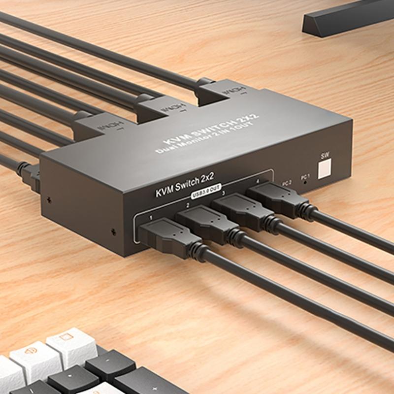 Металлический HDTV-переключатель для двойных мониторов, 4 USB 3.0 хаба, бесшовное переключение входов, повышает производительность