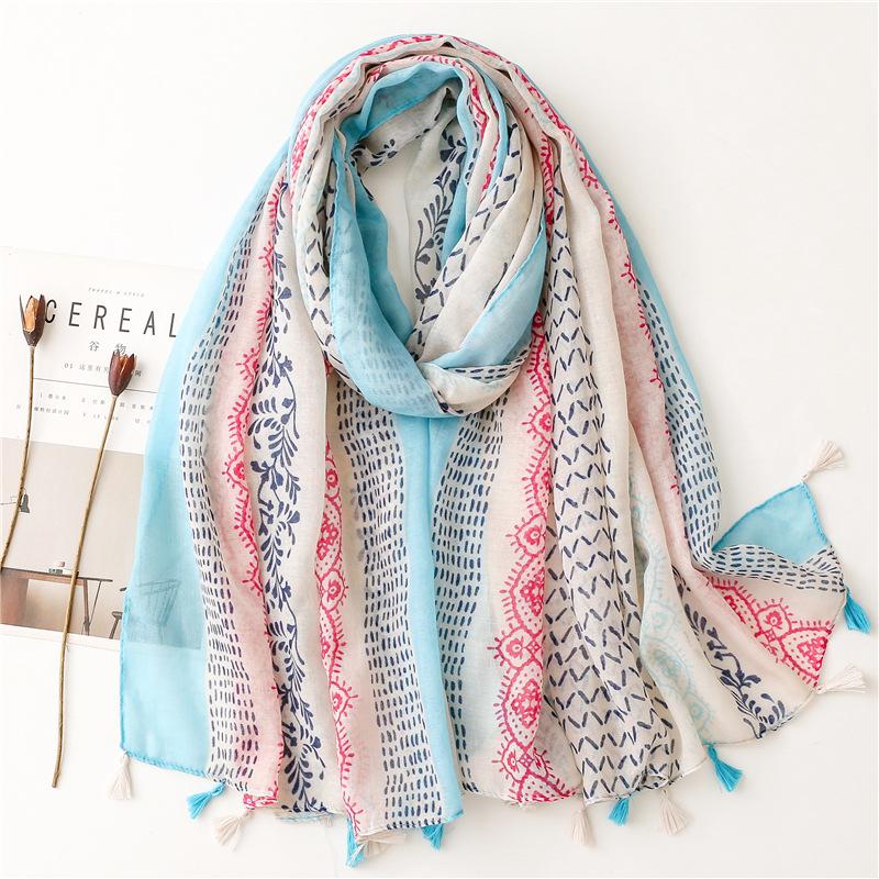 Маленький свежий китайский стиль ретро синий и белый фарфоровый хлопковый лен шарф на ощупь Балийский шелковый шарф с синей тушью Цветочная женщина