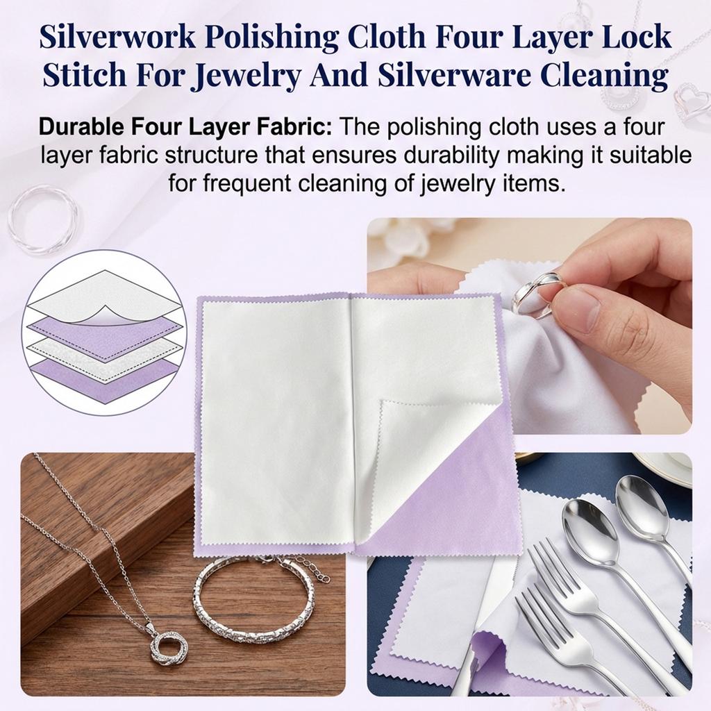 Silverwork Polishing Cloth Four Layer Lock Stitch For Jewelry And Silverware Cleaning