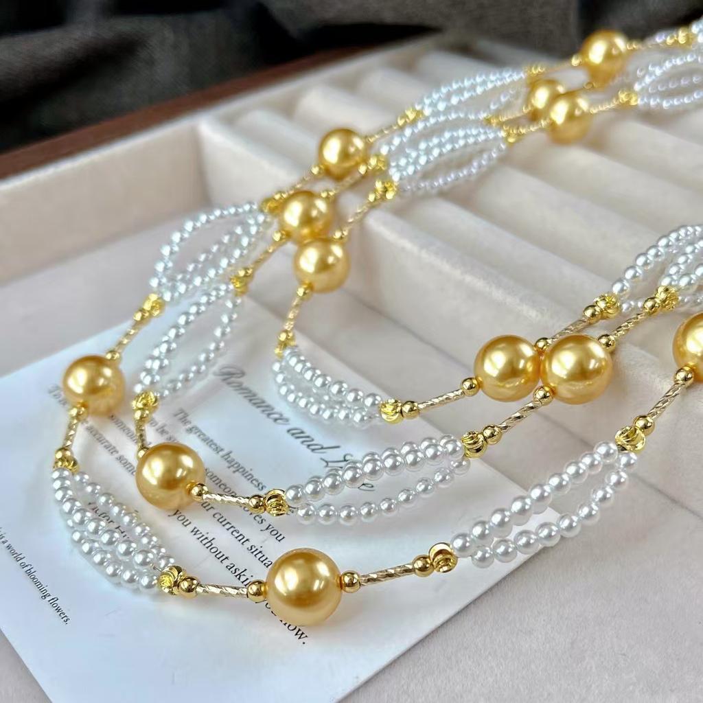 Vintage High-Quality High-Gloss Design Sense Multi-Layer Artificial Crystal Pearl Sweater Chain Necklace Collarbone Chain