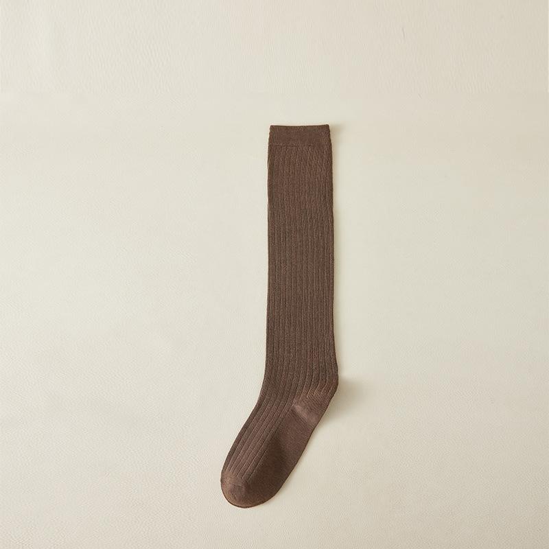 Female Spring and Autumn Solid Color Vertical Stripe All Kinds of Pressure Show Thin Preppy Style Calf Socks