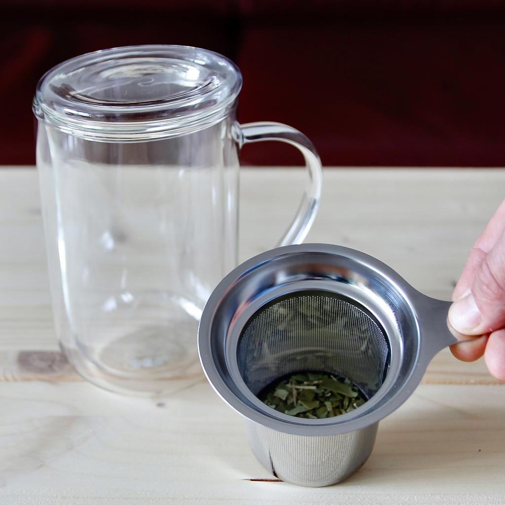Winter Tea Mug Thermal Glass With Infuser And Steel Strainer