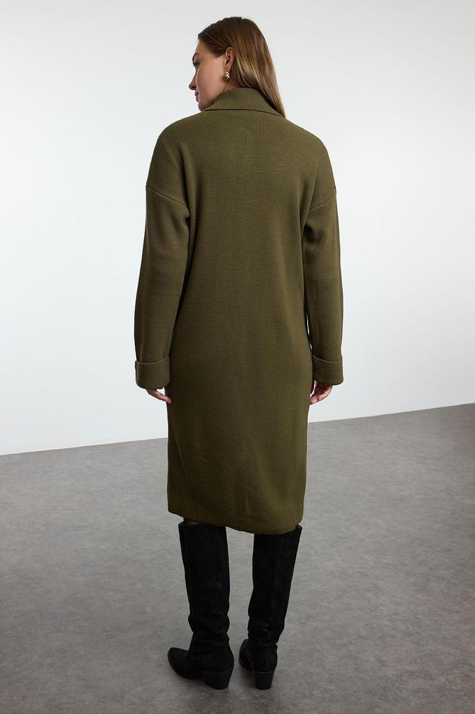 Women's Fashionable Stylish Cardigan Khaki Wide Fit Maxi Length Coat Look Wide Fit Knitwear Cardigan