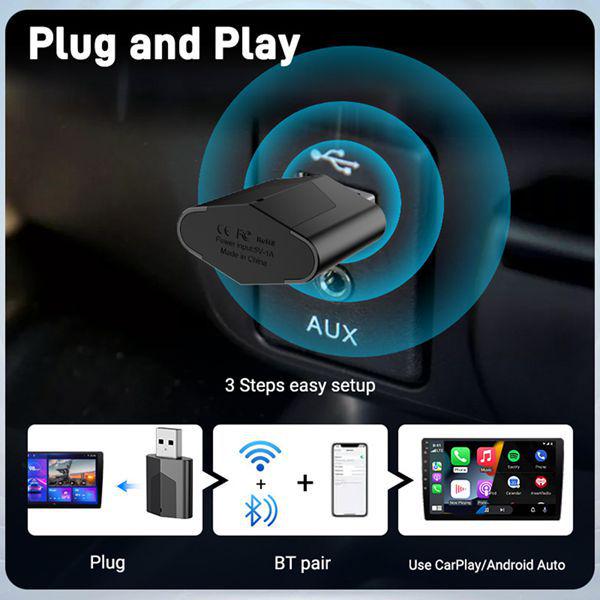 Single Black ABS Bluetooth 5.0 Wired to Wireless CarPlay Converter