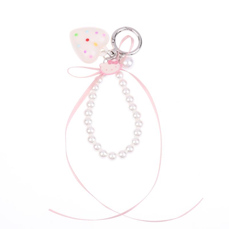 Y2K Aesthetic Pearl Bow Hello Kitty Keychain Pendant Trendy Cute Sweet Kt Cat Keyring Bag Charms Key Holder For Girls Gift