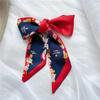 Ribbon Headband Christmas Silk Scarf Printed New Year Scarf Retro Long Scarf  Women