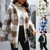 Winter Sweater Coat Plaid Print Hooded Thick Windproof Open Stitch Cardigan Outerwear Mid Length Fuzzy Plush Jacket for School Travel