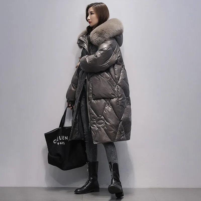 Oversized Womens Down Cotton Jacket Winter Warm Jackets Coat Long Hooded Parka Overcoat Female Cold Jackets Black