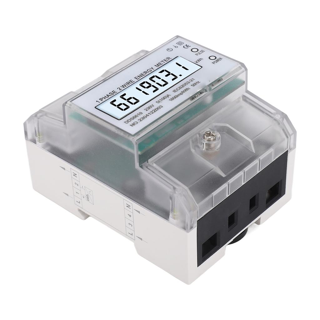 Цифровой счетчик электроэнергии 1 фаза 2 провода кВтч Ваттметр электроэнергии DIN-рейка Подсветка ЖК-дисплей 230 В переменного тока