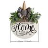 Round Flower Wreath Wooden Welcome Hanging Ornament For Front Door Outdoor Fall Decor Welcome Bow Knot Christmas Decoration