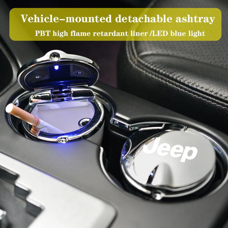 Portable Car LED Ashtray Universal Auto Ashtray Cigarette Ash Sticker For Jeep Renegade Wrangler Cherokee Compass Accessories AJX1