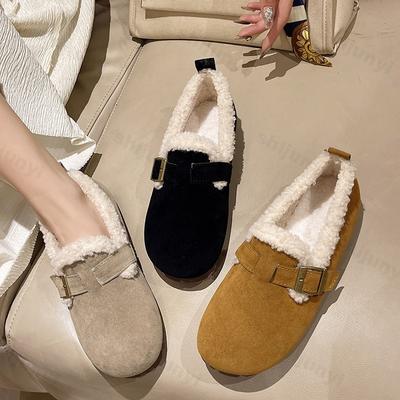 Мода Ретро Мода Теплые Неглубокие Повседневные Короткие Плюшевые Туфли на Плоской Подошве для Женщин 2025 Зима Новые Мягкие Удобные Универсальные Хлопковые Туфли