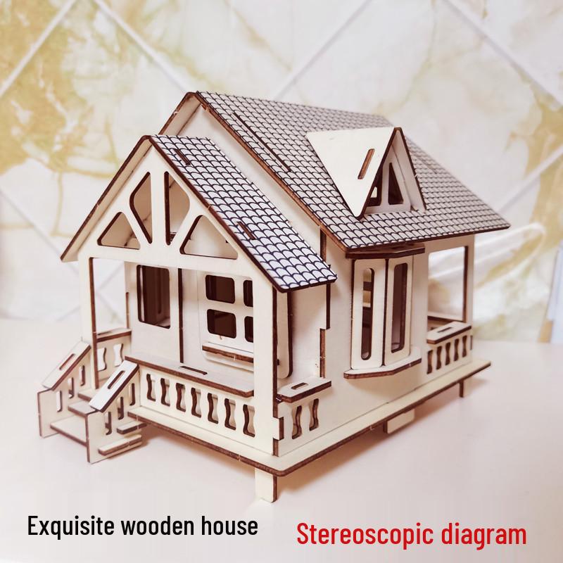 3D Wooden DIY Log Cabin Model - Creative Handmade Villa Puzzle for Adults