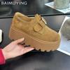 Suede Platform Women Loafers Shoes Designer Buckle High Heels Sneakers New Brand 2025 Trend Walking Winter Casual Zapatos Mujer