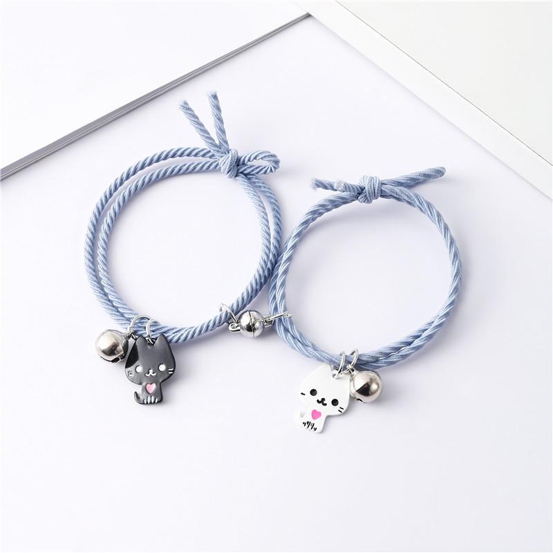 A Pair of Black and White Cat Magnetic Suction Couple Bracelet