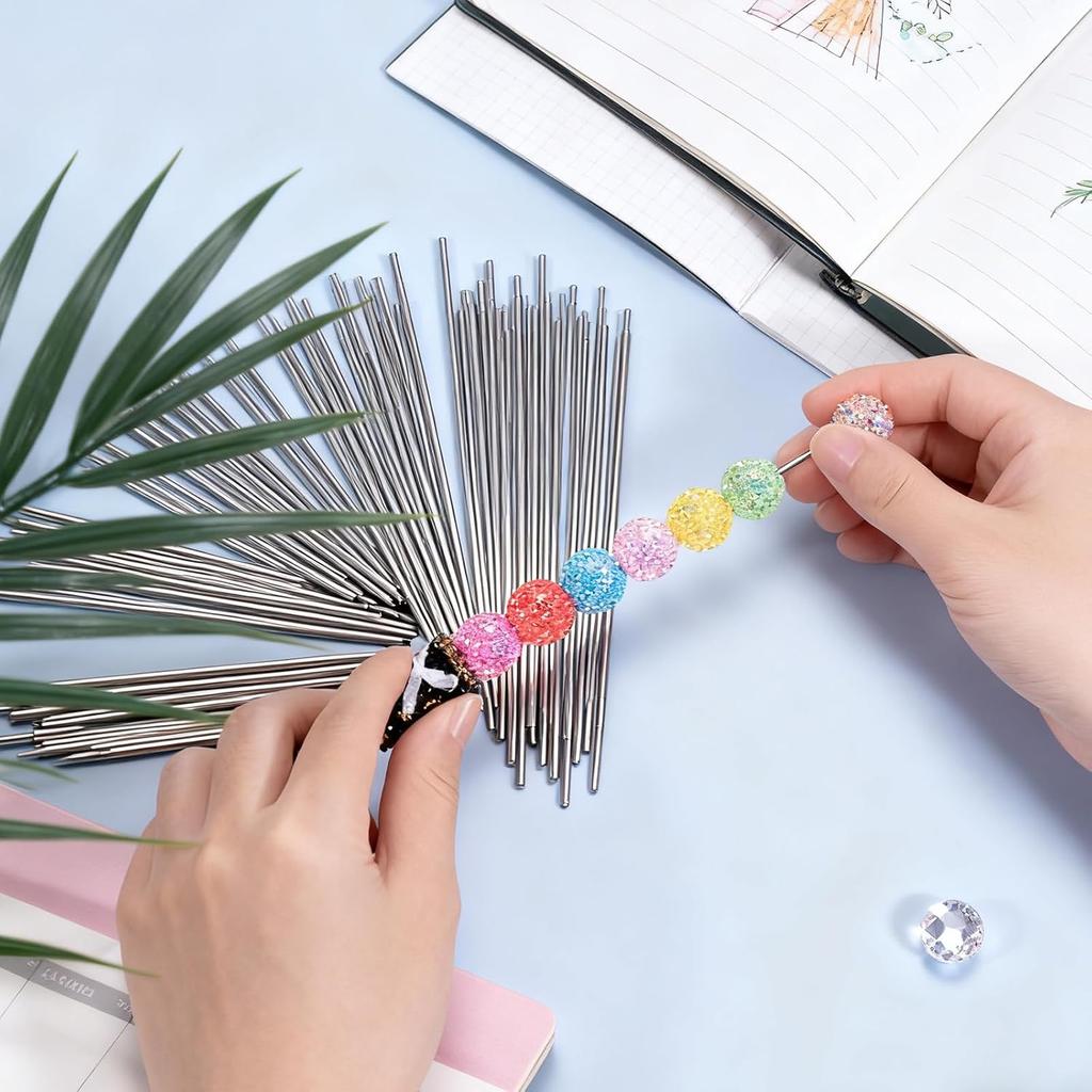 50Pcs 4.61in Stainless Steel Pen Bead Extender, Beaded Pen Supplies Rust-Resistance Stainless Steel Beads & Accessories Supplies Allowing Freedom to