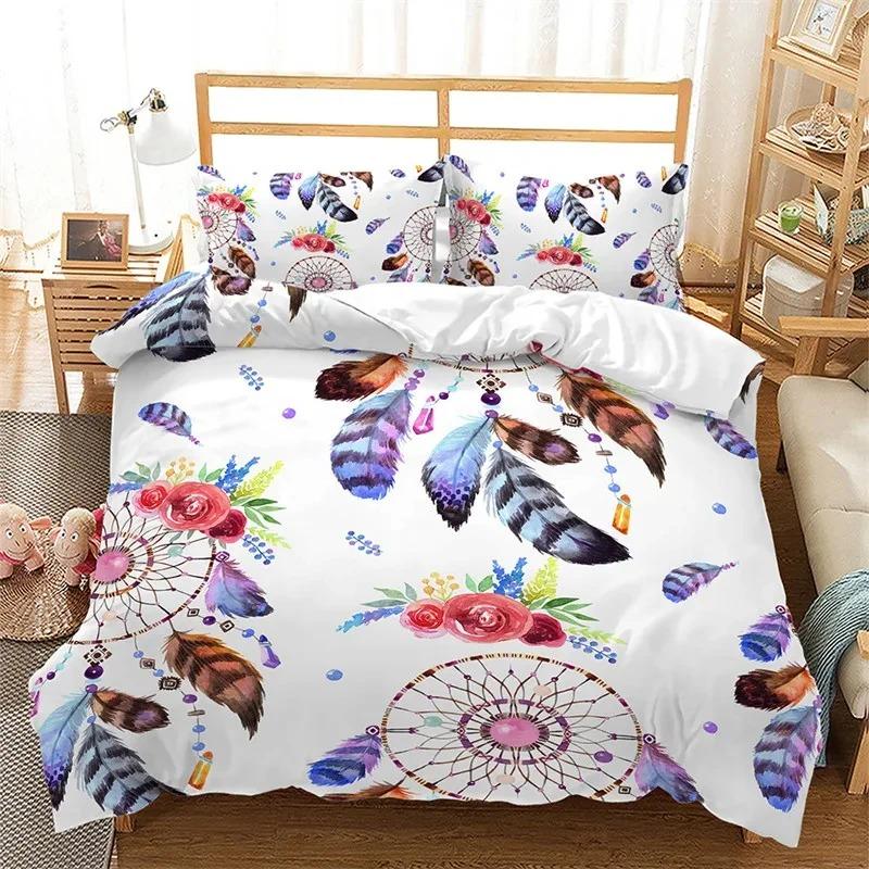 Пододеяльник Dreamcatcher Bohemia, комплект постельного белья из микрофибры с перьями, полный комплект для девочек, подростков, взрослых, декор спальни