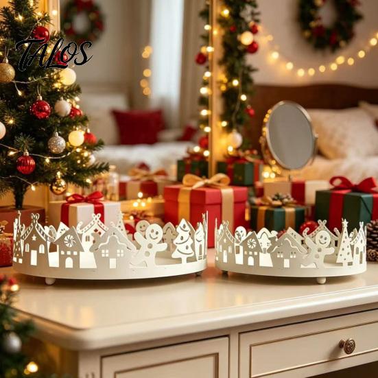 Рождественский centerpiece для стола 2 шт. Поднос-домик, Декоративный металлический поднос для столешницы с дизайном зимней вечеринки и дерева, Органайзер для рабочего стола
