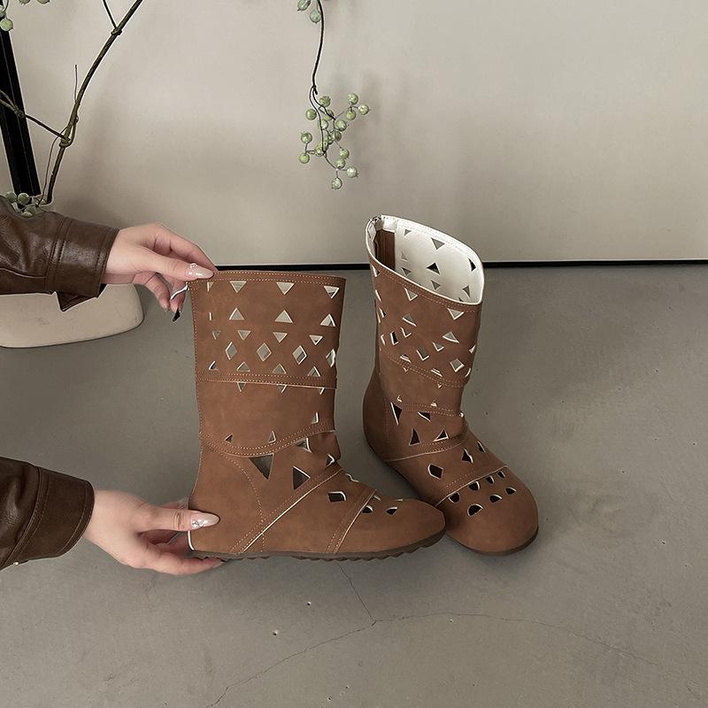 Секундный товар~ Богемный стиль нишевый дизайн внутренняя высота увеличение рыцарские сапоги женские полые резные тонкие сапоги