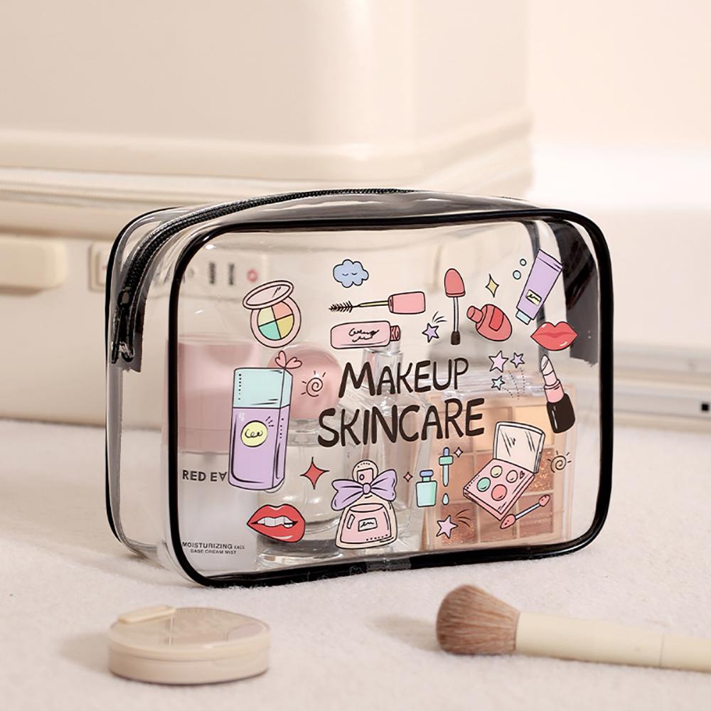 Transparent PVC Makeup Bag Waterproof Travel Toiletry Bag with Floral Print Large Capacity Cosmetic Organizer Bags
